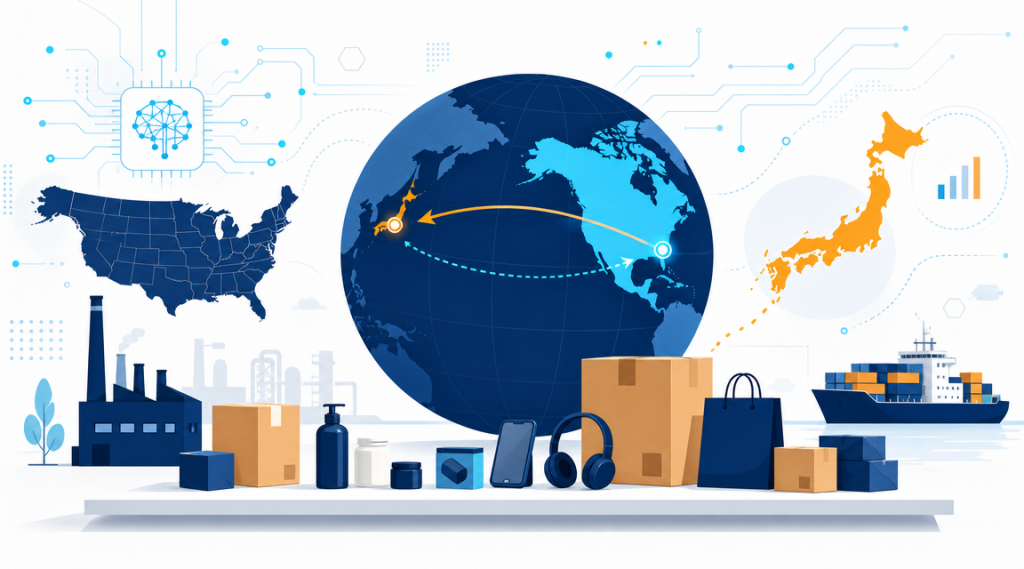 AIを活用した米国Amazonメーカー仕入れ完全ガイドのイメージ|世界規模の物流と商品ラインナップ