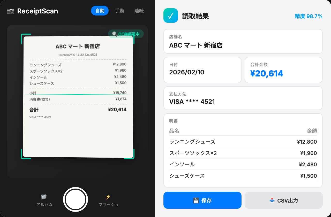 ReceiptScan カメラOCR領収書読取